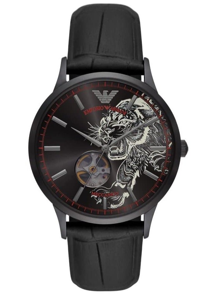 EMPORIO ARMANI Men Automatic Black Leather Strap Watch, AR60046 - Image 1